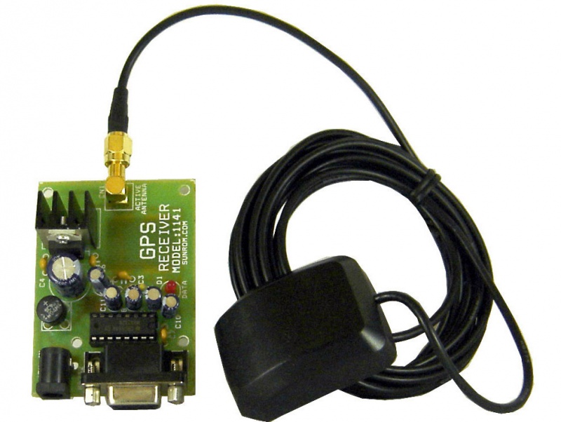 GPS Receiver with Active Antenna, RS232 [1141] Sunrom Electronics