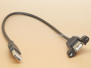 USB Panel Mount Extension Cable A-Male to A-Female - 30cm