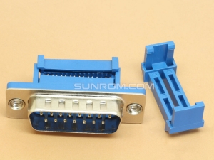DB15 Male IDC 15 Pin D-SUB Crimp Connector for Flat Ribbon Cable with Strain Relief