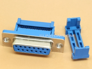 DB15 Female IDC 15 Pin D-SUB Crimp Connector for Flat Ribbon Cable with Strain Relief