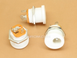 DC Socket - White Threaded Nut Panel Mount - Suitable for 5.5x2.1mm DC Pins