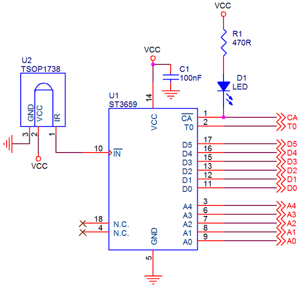 ST3659 Infrared remote control decoder RC5 Parallel Output [3659