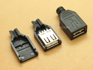 USB 2.0 - A-Type Female - 4 pin - DIY Wire Solder - Black