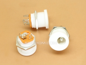 DC Socket - White Threaded Nut Panel Mount - Suitable for 5.5x2.5mm DC Pins