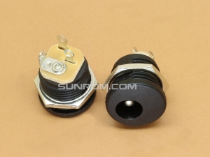 DC Socket - Black Threaded Nut Panel Mount - Suitable for 5.5x2.5mm DC Pins