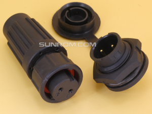 2P Waterproof Connector - Set of Panel Mount Male + Female with Dust Cap
