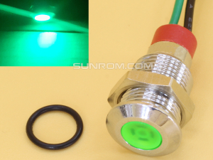 Green 10mm 12-24V DC Panel Mount Indicator LED with 15cm wire