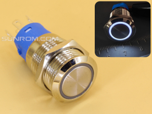 Metal Switch 16mm - Push to ON Momentary - IP65 - Indicator 220V AC White Ring