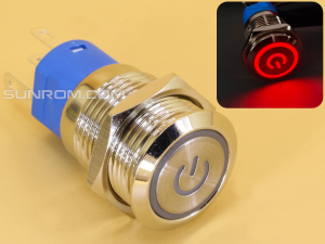Metal Switch 16mm - Push to ON/OFF Latch - IP65 - Indicator 220V AC Red Ring+Power