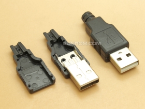 USB 2.0 - A-Type Plug Male - 4 pin - DIY Wire Solder - Black