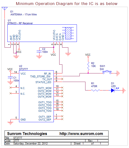 ST3777 Decoder IC for 4 SW RF Keypad [3777] Sunrom Electronics