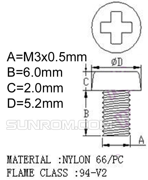 Plastic Nylon Screw M3 Thread 6mm Length 6260 Sunrom Electronics