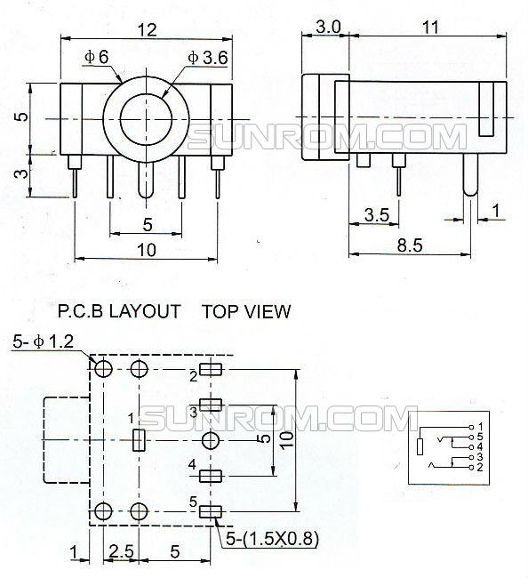 thumbnail image 2 of 3.5mm Mono/Stereo Female Audio Jack Socket – PCB Mount, 3-Pin/5-Pin, Black 2 of 6