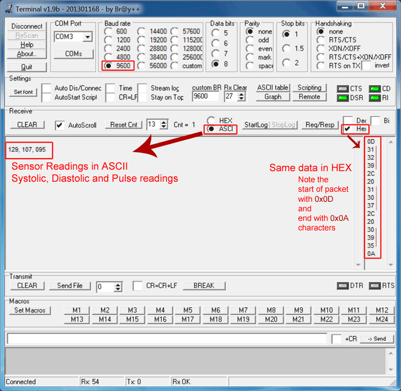 Terminal v 1.9. Terminal v1.9b. Terminal 1.9b. Baud rate.