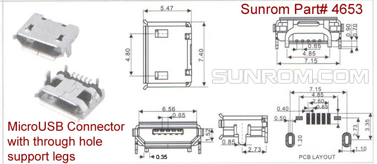 Tarmfunktion overskydende etage MicroUSB Connector with through hole support Legs [4653] : Sunrom  Electronics