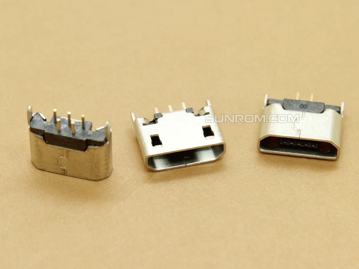 Micro USB Connector - B Female 5 Pin Through Hole - Vertical Mounting [5489] : Sunrom Electronics