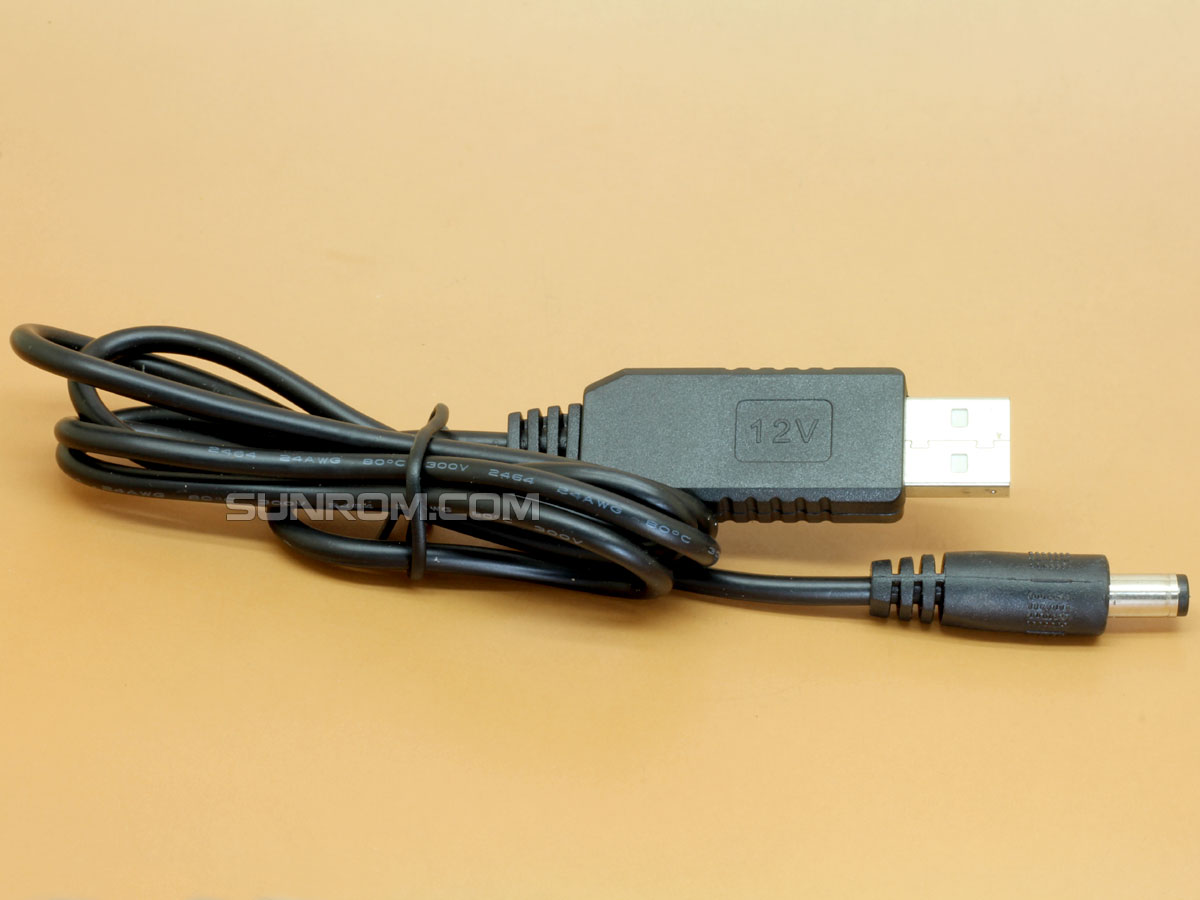 USB 5V to 12V Boost DC Plug 5.5x2.1mm Cable [6063] : Sunrom Electronics